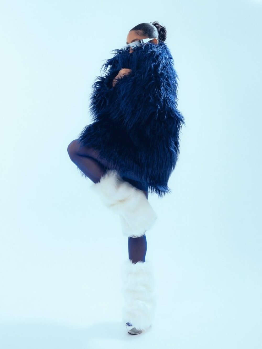 NWT WOW Azalea Wang Dark Blue Faux Fur Jacket - L/XL - Picture 15 of 16